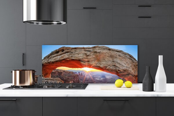 Sklenený obklad Do kuchyne Skala slnko krajina 125x50 cm