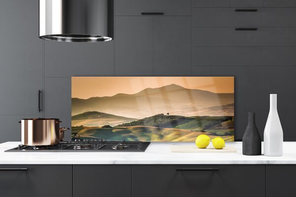 Sklenený obklad Do kuchyne Hory pole príroda 125x50 cm