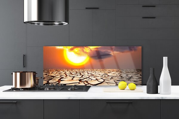 Sklenený obklad Do kuchyne Slnko púšť krajina 125x50 cm