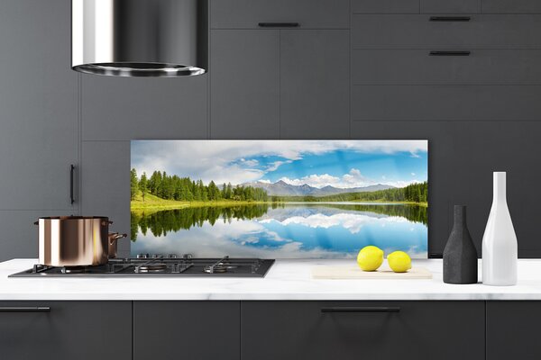 Sklenený obklad Do kuchyne Les jazero hory príroda 125x50 cm