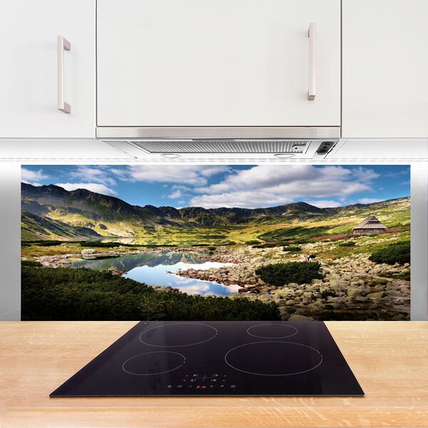 Sklenený obklad Do kuchyne Hora jazero príroda 125x50 cm