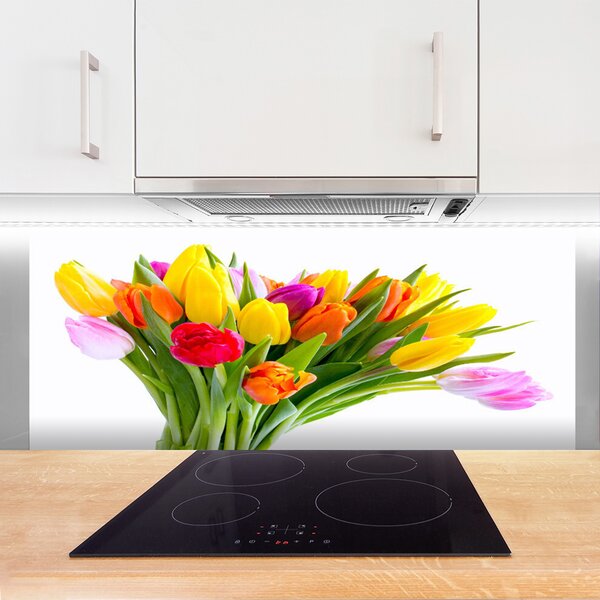 Sklenený obklad Do kuchyne Tulipány kvety rastlina 125x50 cm