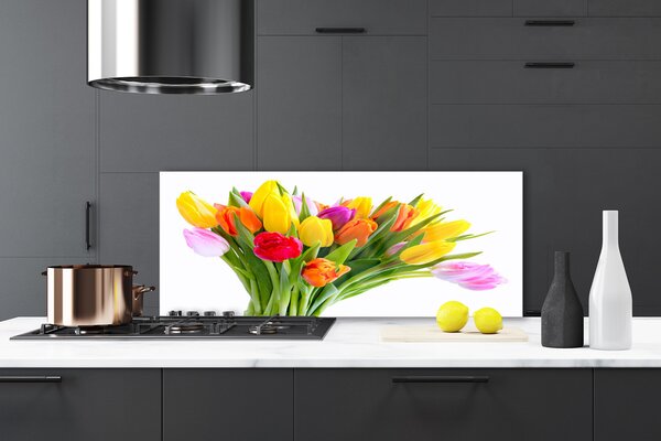 Sklenený obklad Do kuchyne Tulipány kvety rastlina 125x50 cm