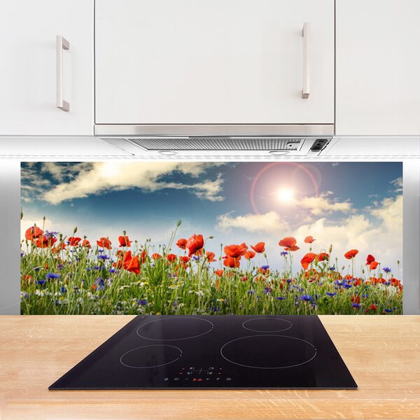 Sklenený obklad Do kuchyne Lúka kvety slnko príroda 125x50 cm