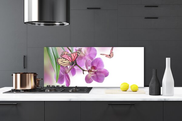 Sklenený obklad Do kuchyne Motýle kvety príroda 125x50 cm
