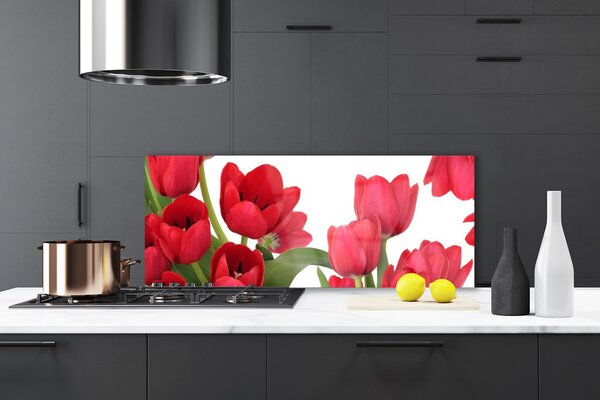 Sklenený obklad Do kuchyne Tulipány kvety rastlina 125x50 cm