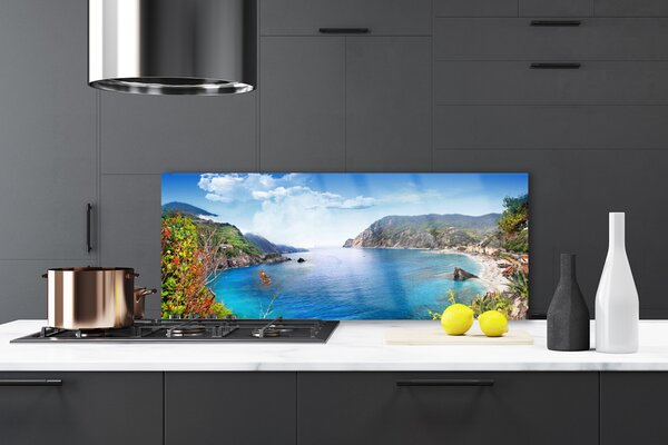 Sklenený obklad Do kuchyne Záliv hory more príroda 125x50 cm