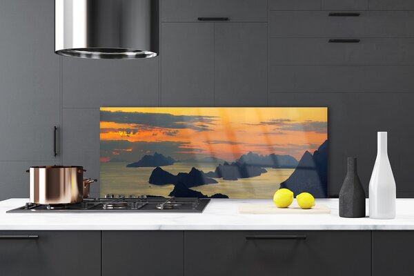 Sklenený obklad Do kuchyne More skaly hory príroda 125x50 cm