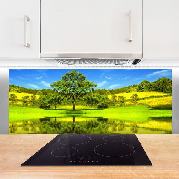 Sklenený obklad Do kuchyne Lúka strom príroda 125x50 cm