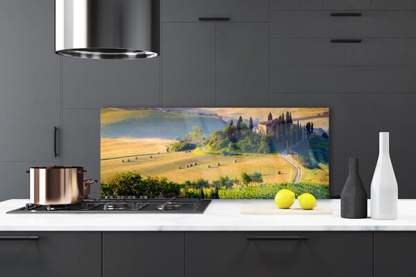 Sklenený obklad Do kuchyne Pole stromy príroda 125x50 cm