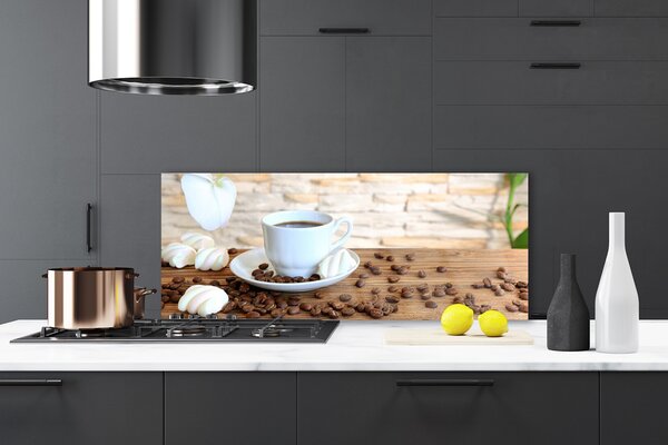 Sklenený obklad Do kuchyne Hrnček káva zrnká kuchyňa 125x50 cm