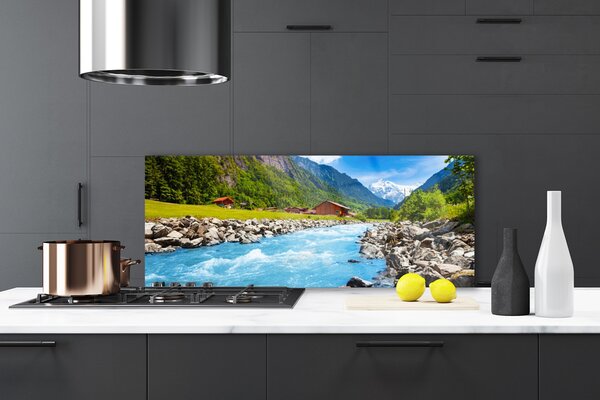 Sklenený obklad Do kuchyne Hory rieka príroda 125x50 cm