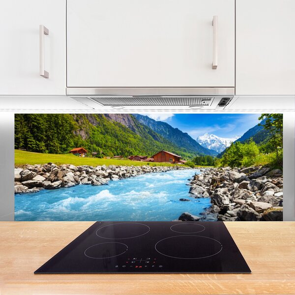 Sklenený obklad Do kuchyne Hory rieka príroda 125x50 cm
