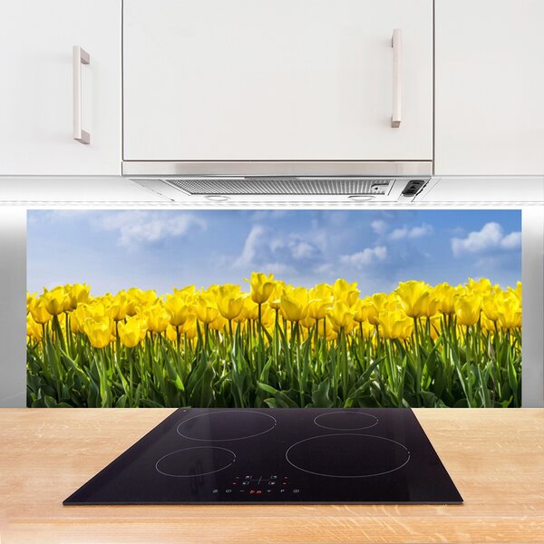 Sklenený obklad Do kuchyne Tulipány kvety rastlina 125x50 cm
