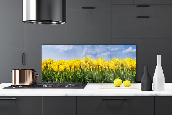 Sklenený obklad Do kuchyne Tulipány kvety rastlina 125x50 cm
