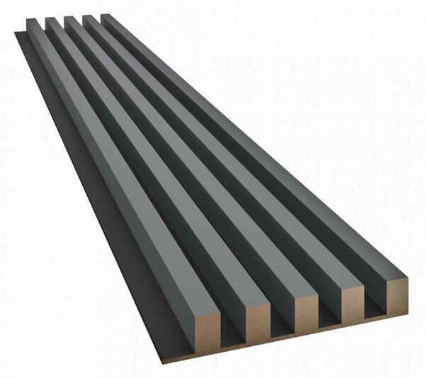 Akustický panel, podklad MDF doska, široká lamela, grafit, 30x275 cm