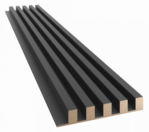 Akustický panel, podklad MDF doska, široká lamela, čierny mat, 30x275 cm