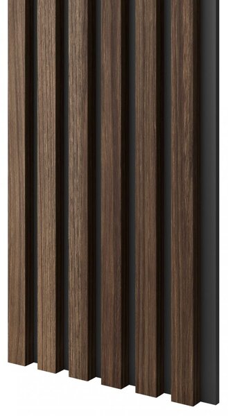 Akustický panel, podklad MDF doska, úzka lamela, orech, 30x275 cm
