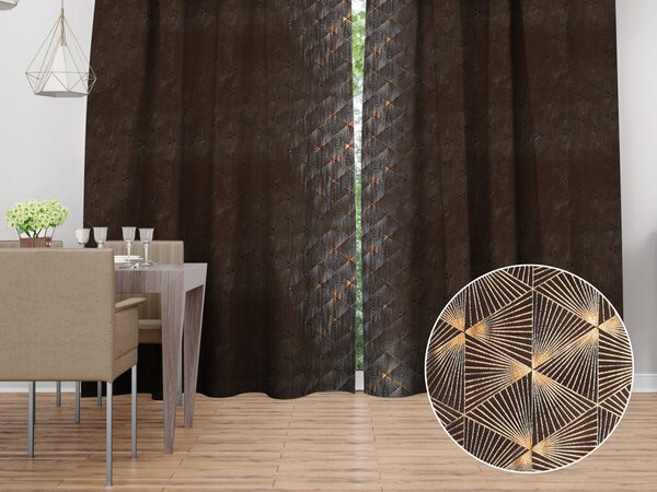Biante Zamatový záves Isabela IBL-012 Rose Gold trojuholníky na hnedom - šírka 135 cm 135x160 cm