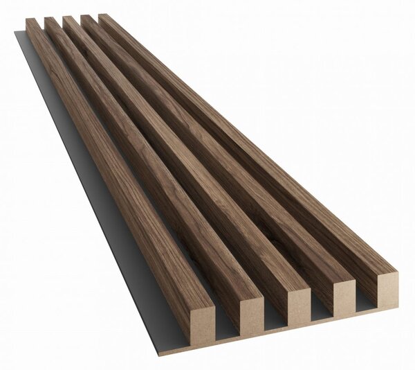 Akustický panel, podklad MDF doska, široká lamela, orech, 30x275 cm