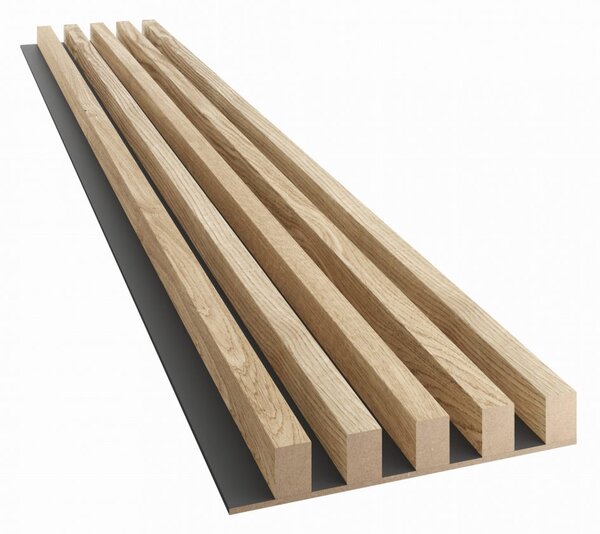 Akustický panel, podklad MDF doska, široká lamela, dubová dyha, 30x275 cm