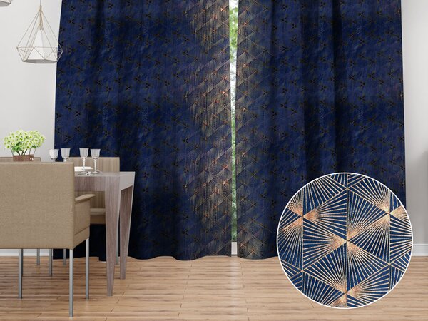 Biante Zamatový záves Isabela IBL-011 Rose Gold trojuholníky na kráľovsky modrom - šírka 135 cm 135x160 cm