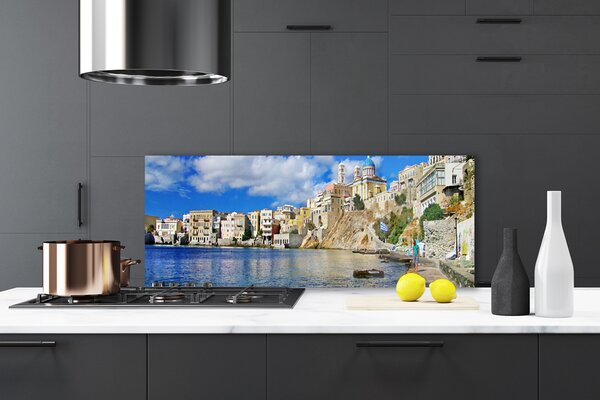 Sklenený obklad Do kuchyne Mesto more architektúra 125x50 cm