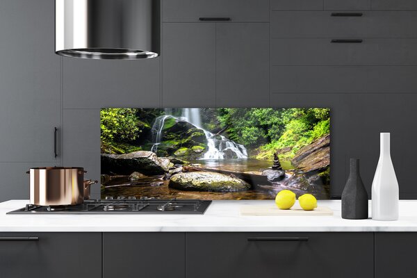 Sklenený obklad Do kuchyne Vodopád kamene les príroda 125x50 cm