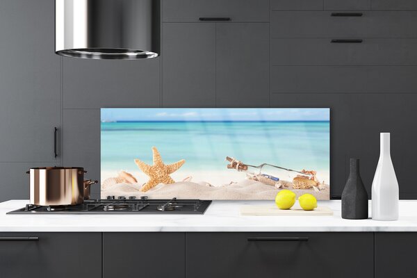 Sklenený obklad Do kuchyne Hviezdice mušle pláž 125x50 cm