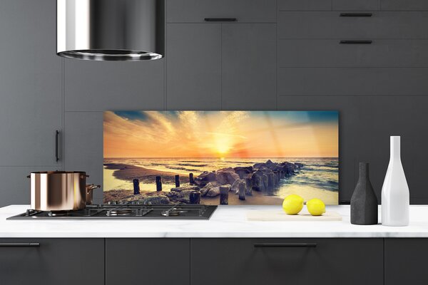 Sklenený obklad Do kuchyne Pláž vlnolam more západ 125x50 cm