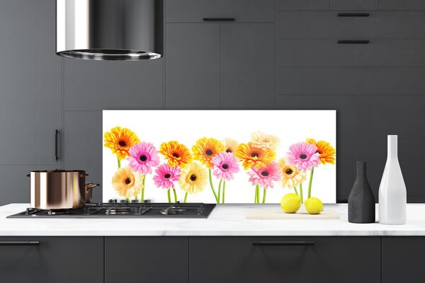Sklenený obklad Do kuchyne Farebné kvety gerbery 125x50 cm