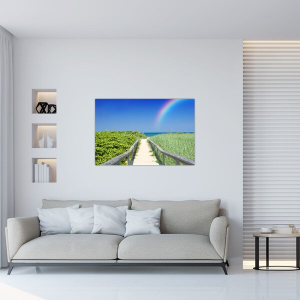 Obraz - Krajina a dúha (90x60 cm)