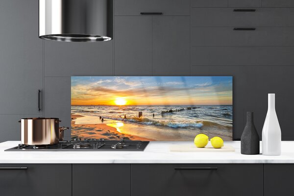 Sklenený obklad Do kuchyne More západ slnka pláž 125x50 cm