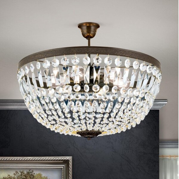 Orion DL 7-542/6-Krišt. luster na tyči ARILA 6xE27/60W/230V pr.60 cm hnedá/patina