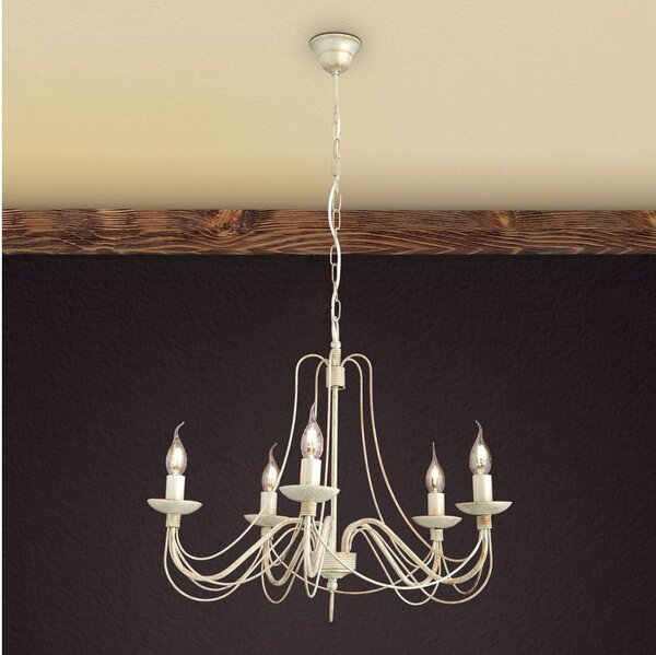 Orion LU 1531/5 - Luster na reťazi VELA 5xE14/40W/230V pr.60 cm biela/zlatá/patina