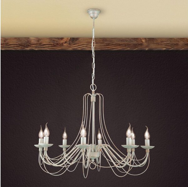 Orion LU 1531/8 - Luster na reťazi VELA 8xE14/40W/230V pr.80 cm biela/zlatá/patina