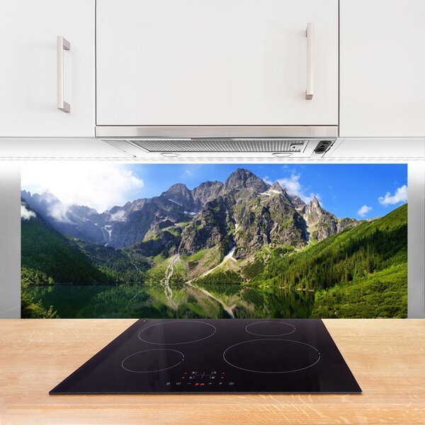 Sklenený obklad Do kuchyne Tatry hory morské oko les 125x50 cm