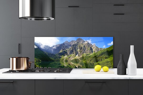Sklenený obklad Do kuchyne Tatry hory morské oko les 125x50 cm