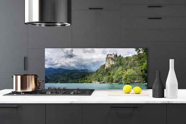 Sklenený obklad Do kuchyne Zámok v horách les príroda 125x50 cm