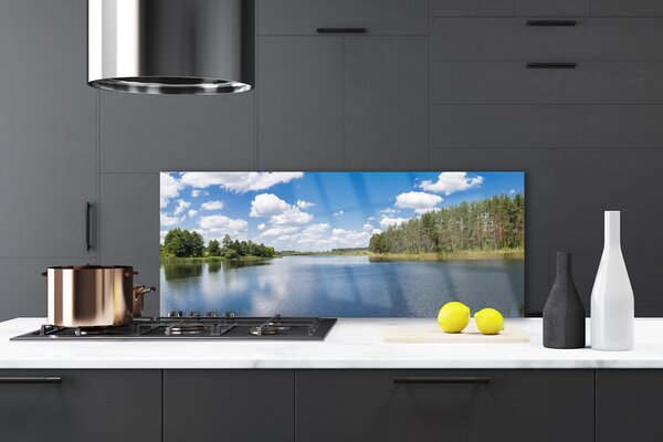 Sklenený obklad Do kuchyne Jazero les príroda 125x50 cm