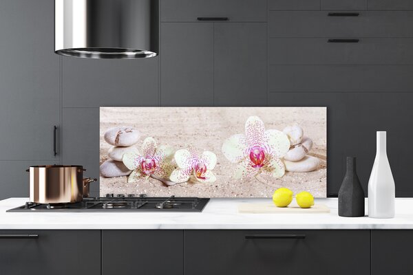 Sklenený obklad Do kuchyne Orchidea kamene zen písek 125x50 cm