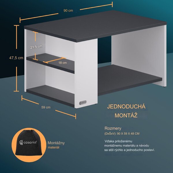Konferenčný stolík Santa Cruz 90x59x47cm - biely/antracit