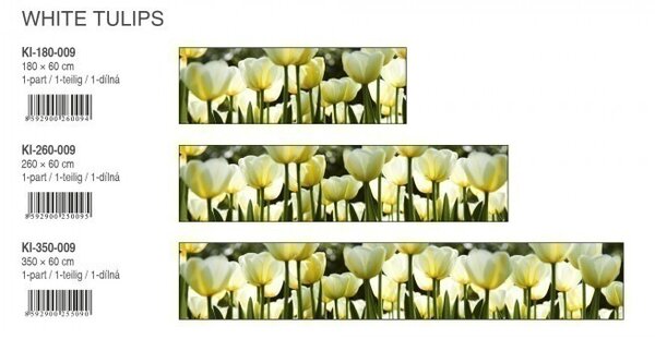 DIMEX | Fototapeta do kuchyne Biele tulipány KI-350-009 | 350 x 60 cm | zelená, biela, žltá