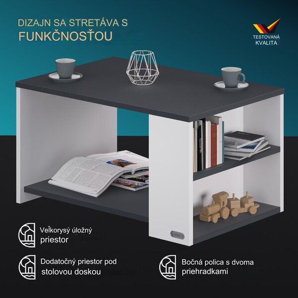 Konferenčný stolík Santa Cruz 90x59x47cm - biely/antracit