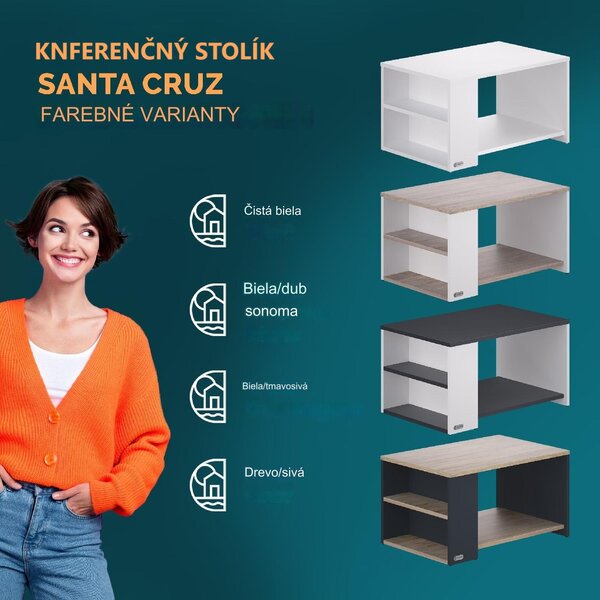 Konferenčný stolík Santa Cruz 90x59x47cm - biely/antracit