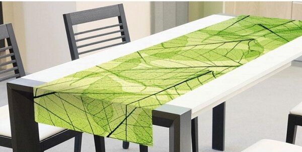 DIMEX | Behúň na stôl Listy TS 006 | zelená | 40 x 140 cm