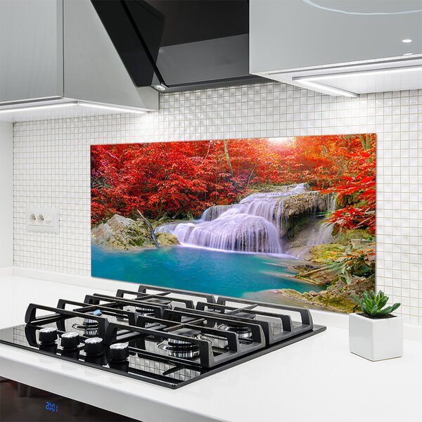 Sklenený obklad Do kuchyne Jesenné vodopád les 120x60 cm