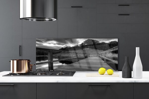Sklenený obklad Do kuchyne Mólo čiernobiele jazero 125x50 cm