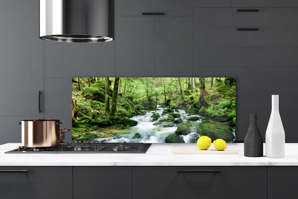 Sklenený obklad Do kuchyne Les potok vodopády rieka 125x50 cm