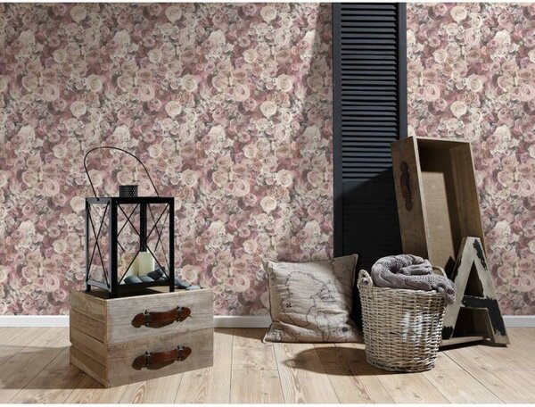 A.S. Création | Vliesová tapeta na stenu Urban Flowers 32722-2 | 0,53 x 10,05 m | ružová, šedá